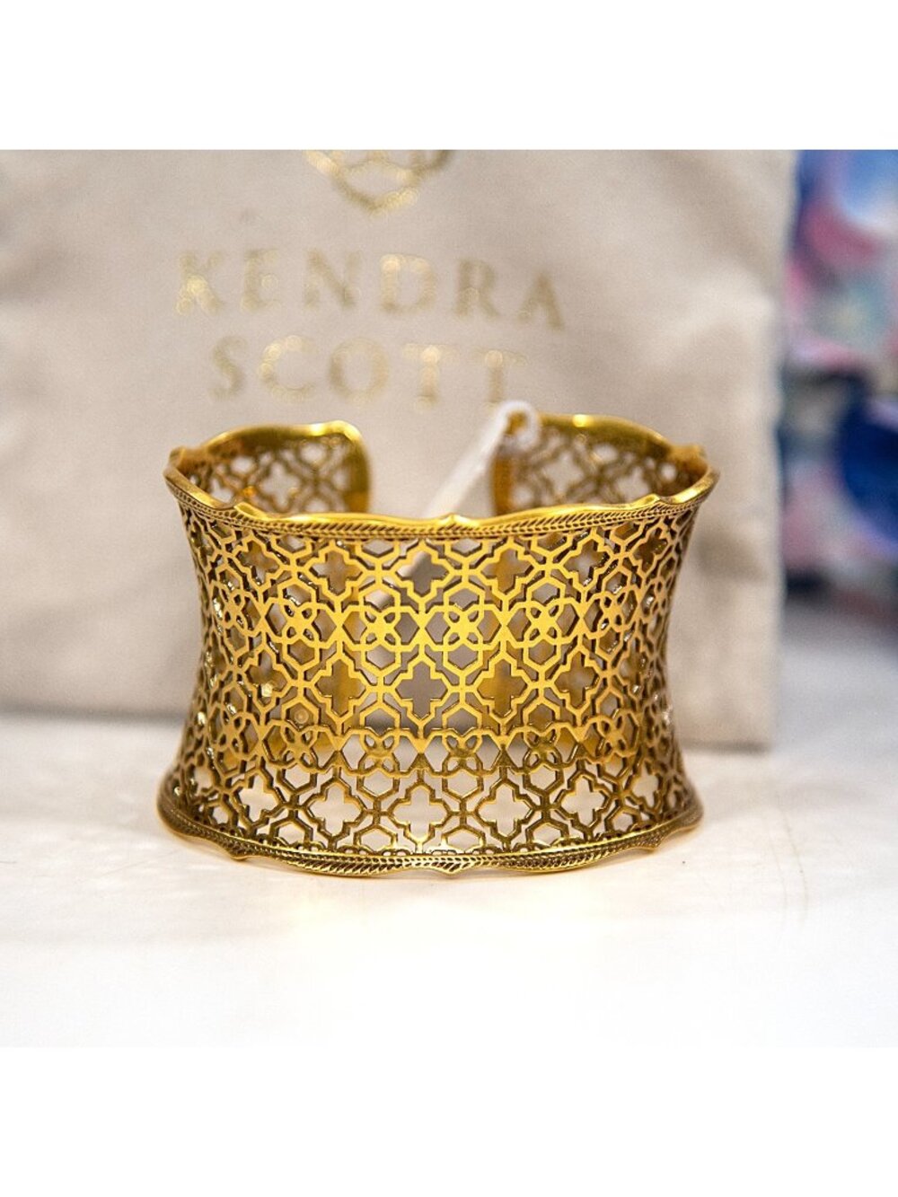 Kendra Scott Yellow Rose Candice Vintage Gold Filigree Large Cuff Bracelet NWT